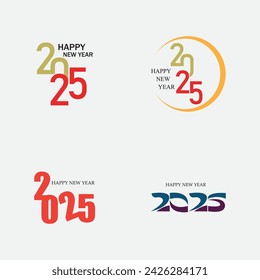 set of happy new year 2025 text logo isolated on gray background