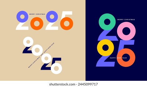 Set of Happy New Year 2025 numbers design. Cover of business diary for 2025 with wishes. Brochure colored design template, card, social media, banner. Vector illustration. 2025 new year celebration.