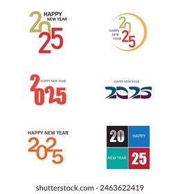 set of Happy New Year 2025 text design 