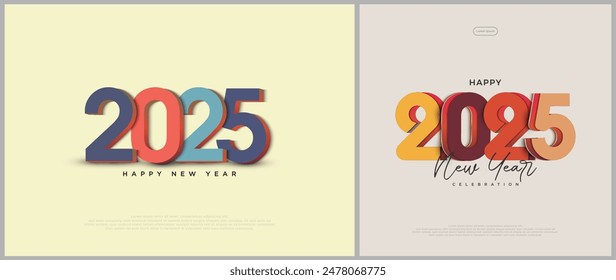 Set of Happy new Year 2025 Designs. Vintage and retro premium vector design concept. Premium vector design for a banner, greeting, greeting card and magazine cover 2025.