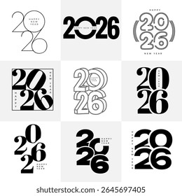 Set of Happy New Year 2026 logo design template. Vector illustration for calendar, invitations, greeting cards, banner, poster	