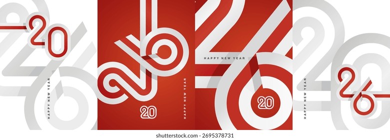Set of Happy New Year 2026 logo design template. Trendy minimalist vector typography in the shape of a England ribbon flag for 2026. Concept for branding, calendar, greeting card, banner, poster