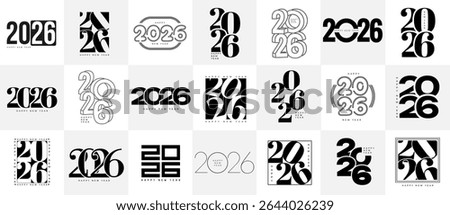 Set of Happy New Year 2026 logo design template. Vector illustration for calendar, invitations, greeting cards, banner, poster