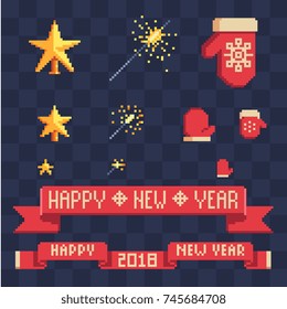 Set of happy new year attributes. Isolated vector illustration