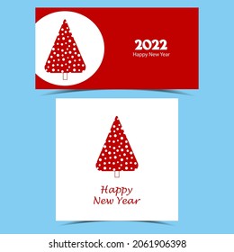 Set of Happy New Year banners. Festive template with Christmas trees with holes in red and white colors. For web banners, invitation, greeting cards, posters, background