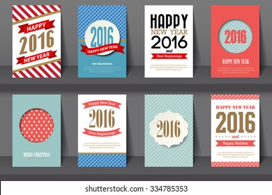 Set of  Happy New Year brochures in vintage style .Vector eps10