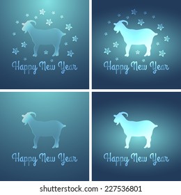 Set of Happy New Year card with symbol of 2015 year goat