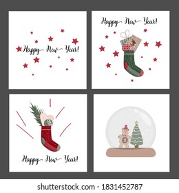 
set of happy new year cards. Christmas letters with a greeting letter. winter drawings in scandinavian style.