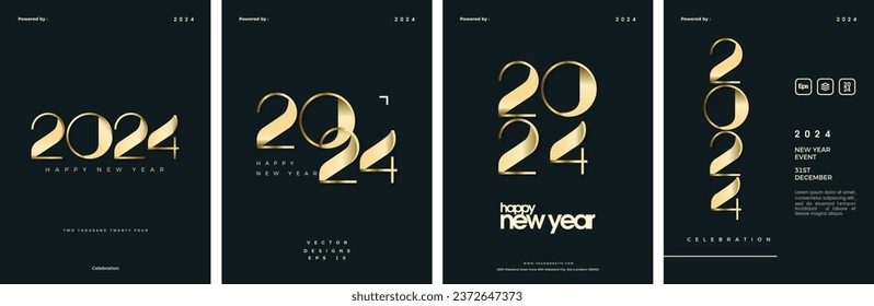 Set Happy new year cover 2024. Golden vector number 2024 for year celebration. Premium vector background new year 2024.
