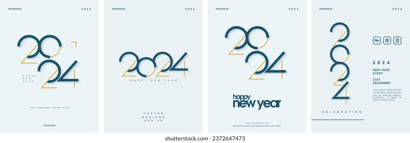 Set of Happy new year covers 2024. Elegant and simple design. With a combination of clean, modern pop colors. Premium vector background new year 2024.