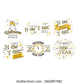 set Happy New Year elegant design of colored 2021 logo numbers