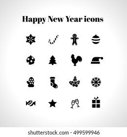 set of happy new year flat icons