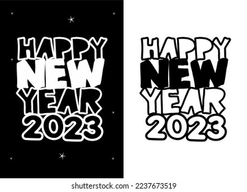 Set Happy New Year logo text design 2023 Large. 2023 number big design template. Collection of 2023 Happy New Year symbols. Vector illustration with black and white background.