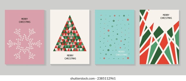 Set of happy new year and merry christmas concept background. Elements of decorative bauble, christmas tree, snowflake, geometric shape. Art design for card, poster, cover, banner, decoration.