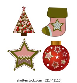 Set of Happy New Year and Merry Christmas Colorful Items.