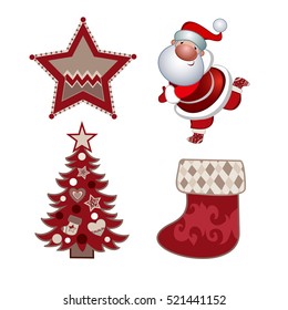 Set of Happy New Year and Merry Christmas Colorful Items.