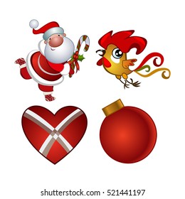 Set of Happy New Year and Merry Christmas Colorful Items.