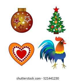 Set of Happy New Year and Merry Christmas Colorful Items.