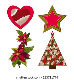 Set of Happy New Year and Merry Christmas Colorful Items.