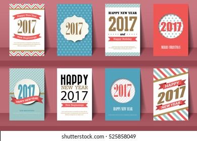 Set of Happy New Year and Merry Christmas brochures in vintage style .Vector eps10