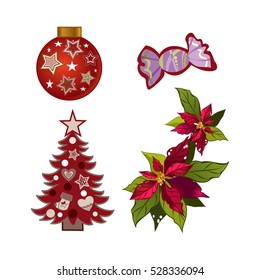 Set of Happy New Year and Merry Christmas Colorful Items.