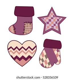 Set of Happy New Year and Merry Christmas Colorful Items.