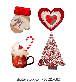 Set of Happy New Year and Merry Christmas Colorful Items.