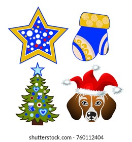 Set of Happy New Year and Merry Christmas Colorful Items