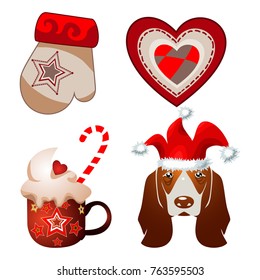 Set of Happy New Year and Merry Christmas Colorful Items.