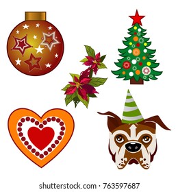 
Set of Happy New Year and Merry Christmas Colorful Items.