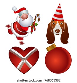 Set of Happy New Year and Merry Christmas Colorful Items