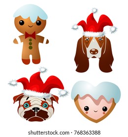 Set of Happy New Year and Merry Christmas Colorful Items