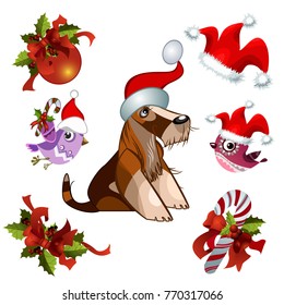 Set of Happy New Year and Merry Christmas Colorful Items.