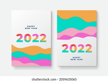 Set of Happy New Year posters, greeting cards, holiday covers. Merry Christmas design templates with typography, season wishes in modern minimalist style for web, social media. Vector illustration.