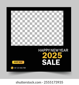 set of happy new year posting template. 2025 social media post template