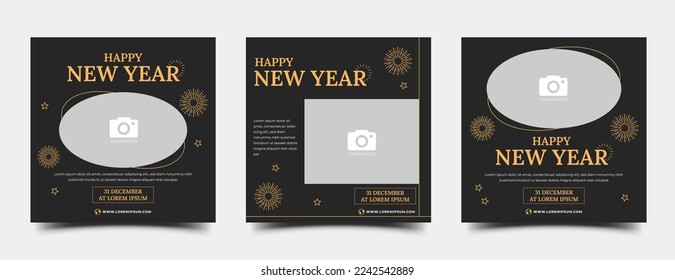 Set of Happy new year social media post template design