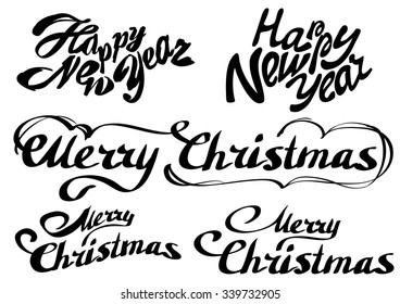 Set Happy new year text. Merry Christmas. Isolated illustration in vector format