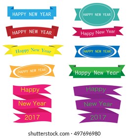 Set of Happy New Year Text Ribbon Banner Label