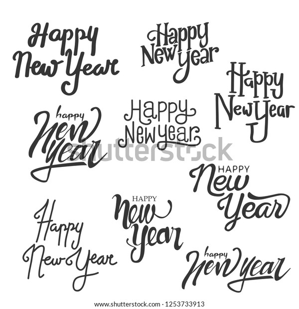 Set Happy New Year Text Trendy Stock Vector (Royalty Free) 1253733913