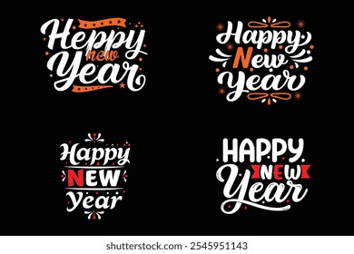 Set of Happy new year typography design, lettering card design vector illustration.