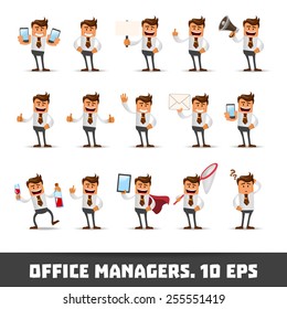 Set of Happy office man. Vector illustration