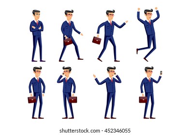 Set of Happy office man. Vector illustration art