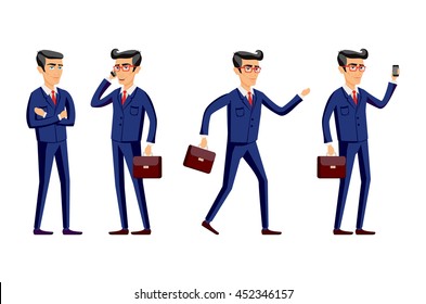 Set of Happy office man. Vector illustration art