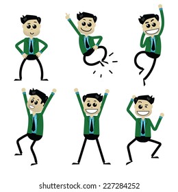Set of happy office worker in different pose