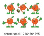 Set of Happy Orange Cartoon in Different Pose