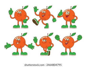 Set of Happy Orange Cartoon in Different Pose