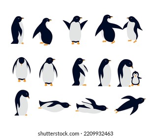 Set of happy penguins in different poses