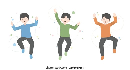 Set of happy people jumping together 