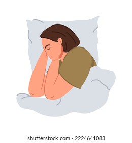 Set of happy people lying with pillows and blankets, sleeping alone in beds. Asleep women. Deep dream and bedtime concept. Flat vector illustration isolated on white background.