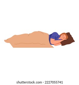 Gente feliz tendida con almohadas y mantas, durmiendo sola en las camas. Mujeres que duermen. El concepto de sueño profundo y de acostarse. Ilustración vectorial plana aislada en fondo blanco.